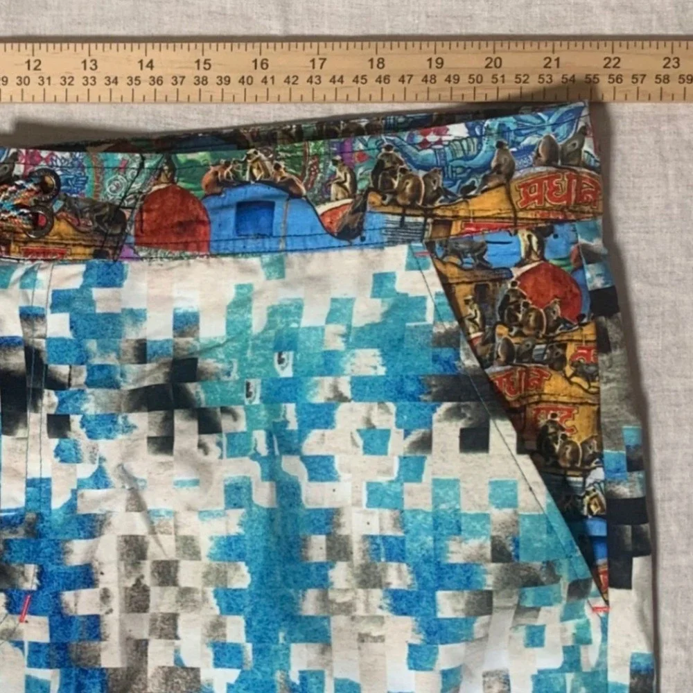 Robert Graham Swim Trunks Mens 42 Blue Pixelated Digital Print Board Shorts
